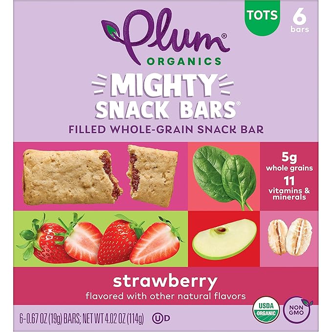 Plum Organics Mighty Snack Bars - Strawberry - 0.67 oz Bars (Pack of 6) - Organic Fruit and Vegetable Toddler Food Snack Bars