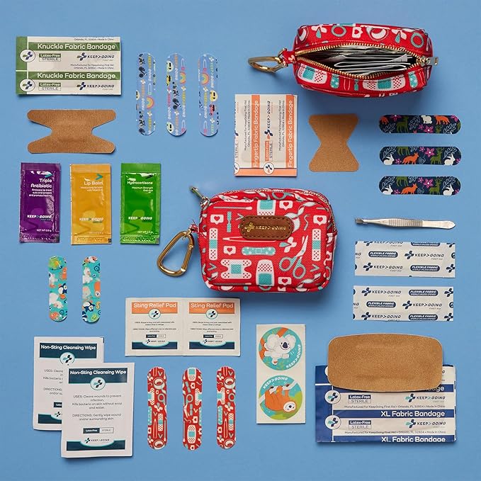 KEEP>GOING KeepGoing Small Travel First Aid Kit Kids – 60 Pc. Mini First Aid Kit for Purse, Diaper Bag, & Backpack with Latex-Free Bandages – 4 Oz., & 4.5 x 3.5 x 2 in, TSA-Approved