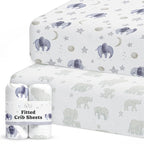 Crib Sheets Neutral - Fitted Baby Crib Sheets Bed for Girl Boy - 2 Pack Standard & Toddler Mattress (Watercolor Elephants) - Buttery Soft Organic Cotton Blend