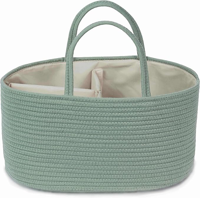 Diaper Caddy Organizer, Empty Gift Basket for Newborn Essentials, Baby Storage Basket, Stylish Gift Bag for Baby Shower, Boys and Girls – Large, Sage Green