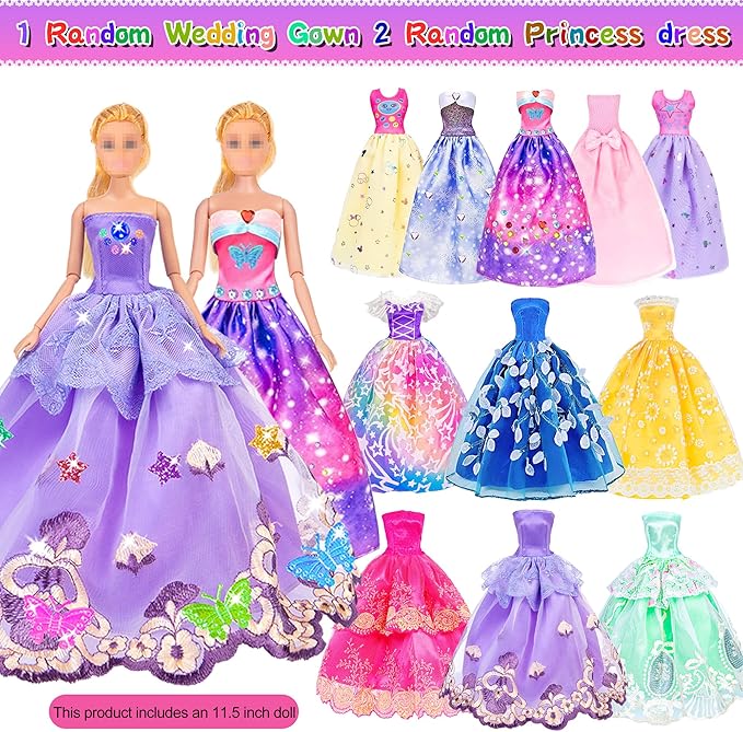 91pcs 11.5 Inch Girl Doll with Clothes, Accessories and Closet - Princess Gowns, Fashion Dresses, Outfits, Swimsuits, Shoes, Hangers - Dress Up Toys for Girls, Kids, Toddlers (Doll Included)