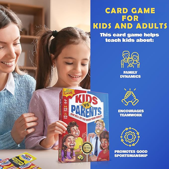 Kids VS Parents – A Hilarious Family Game with Conversation Starters & Fun Challenges – Card Game for Kids, Teens & Adults | Perfect for Game Night, Travel, or Gifts