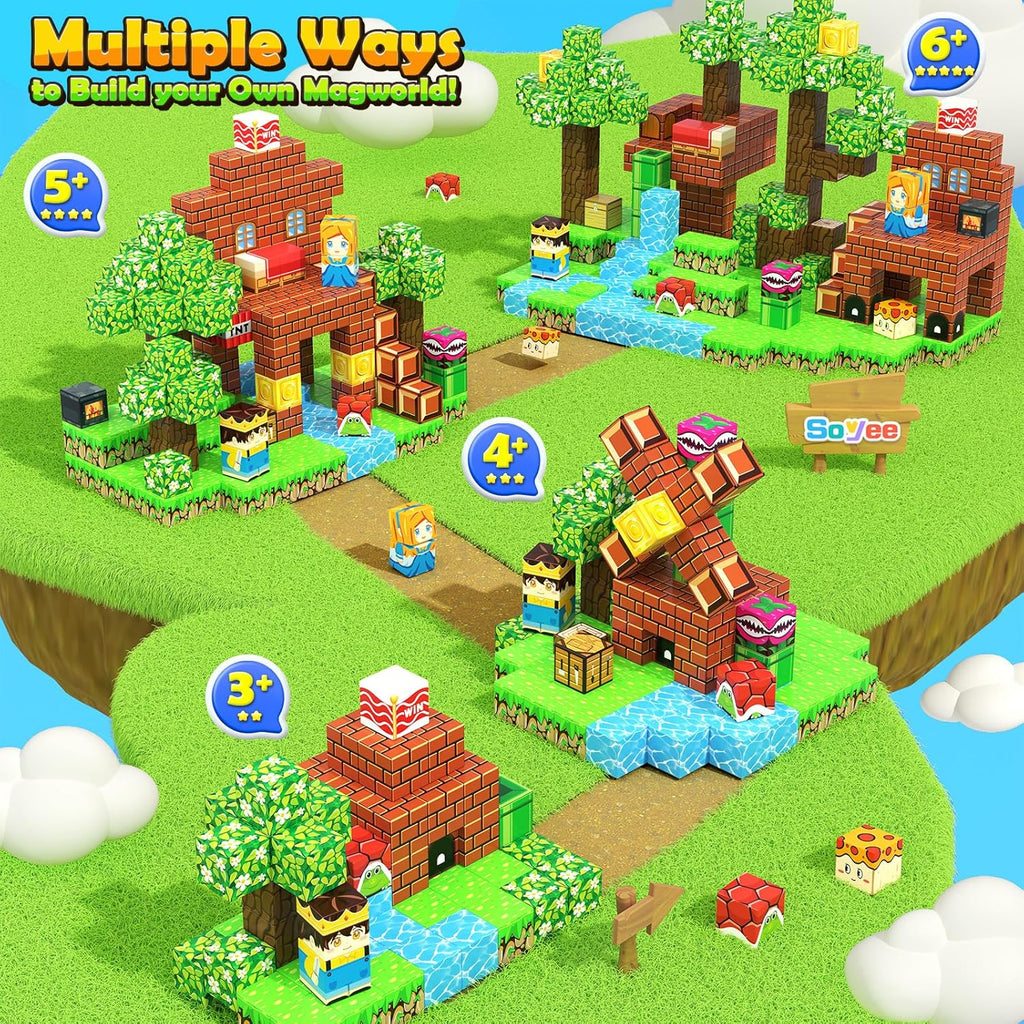 120PCS 1'' Magnetic Blocks-Build Mine Magnet World Set Sensory Toys for Kids 3+ Years Old Magnetic Cubes for Boys Toddler Boys Toys Age 4-6 8-10 10-12