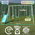Sportspower MSC-4510-TL Arcadia Metal Swing Set with 5’ Slide, Trapeze, & 2-Person Glider Swing, Teal