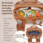 RUVALINO Diaper Bag Backpack, Multifunction Travel Pack Maternity Baby Changing Bags, Large Capacity, Waterproof, Brown