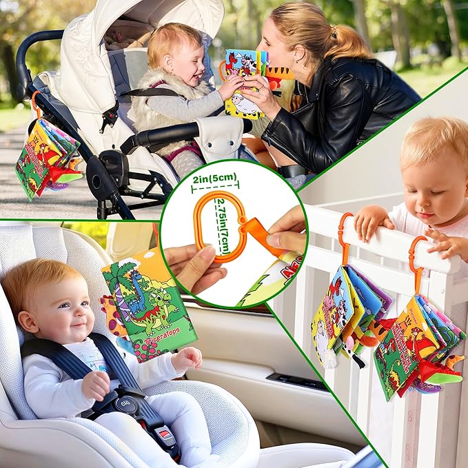 Vanmor 2 Pack Baby Cloth Books, High Contrast Sensory Crinkle Toys for 0-6 Months Infants, Soft Tummy Time Travel Essentials, for Boys, Easter Basket Stuffers
