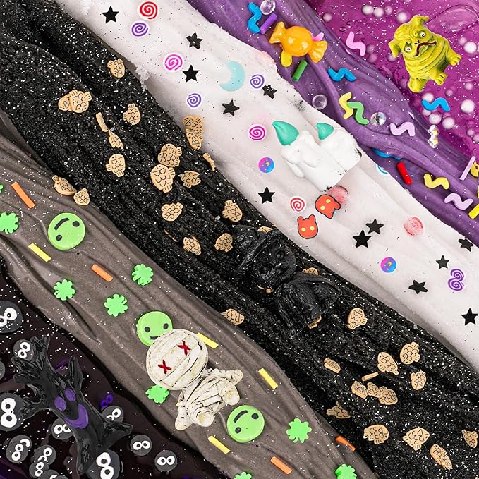 LAWOHO 6 Packs Purple Black Slime Kit - Cloud, Butter & Clear Slime, Slime for Kids with Spooky Slimes Add-ins, Slime Kit for Boys & Girls Birthday Halloween Party Favors Christmas Easter Gifts