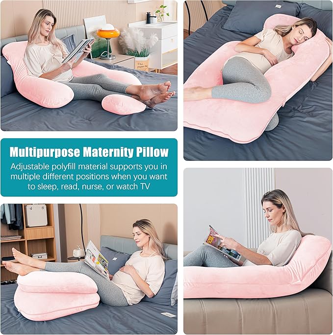 Cute Castle Pregnancy Pillows, Soft U-Shape Maternity Pillow with Removable Cover - Full Body Pillows for Adults Sleeping - Pregnancy Must Haves - Jumbo 57 Inch - Pink