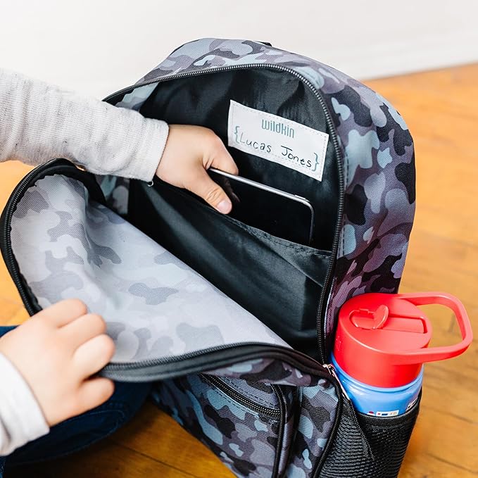 Wildkin ECO rPET Kids Backpack – Recycled, Padded, Adjustable for School & Travel – Black Camo