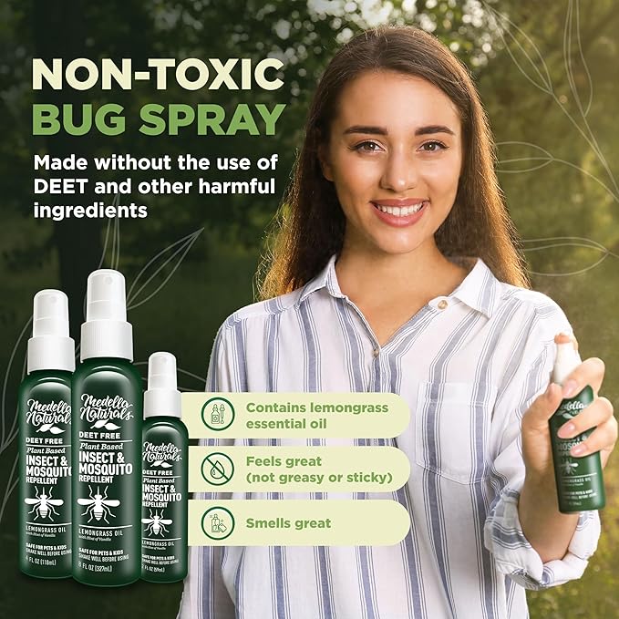 Deet-free Insect & Mosquito Repellent Travel Pack (2, 4, 8oz) – Nice Smelling Insect Repellent with Lemongrass Oil Safe for Pets and Kids – Bug Spray for Mosquitoes, Gnats, Black Flies, and No-see-ums