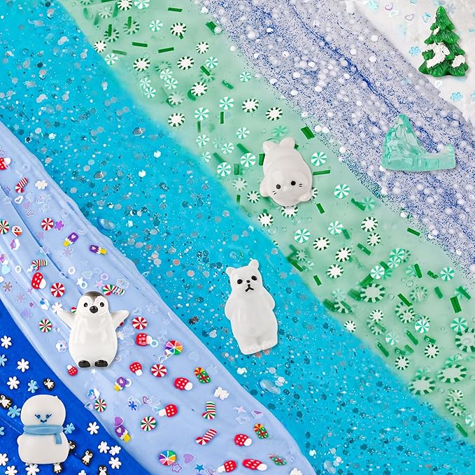 LAWOHO 6 Packs Snow Slime Kit - Butter, Clear, Water, Cloud Slimes, Fluffy Slime Making Kit for Kids with Cute Charms & Add-ins, Blue Kids Slimes Kits for Girls & Boys Birthday Christmas Easter Gifts