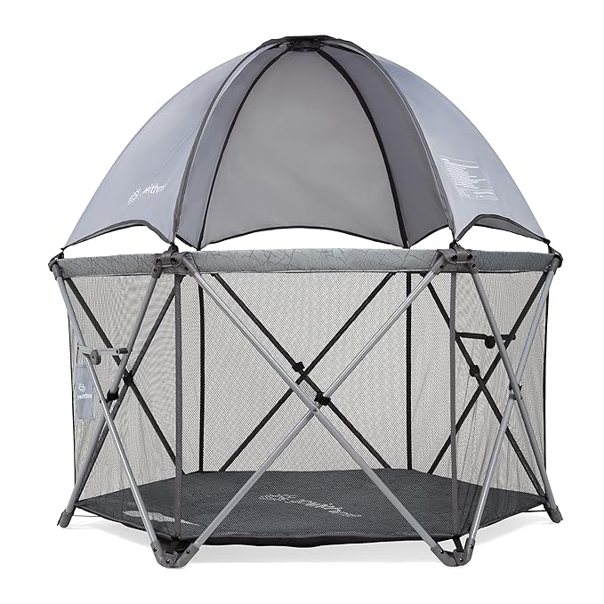 Baby Delight Go with Me Eclipse Deluxe Portable Playard | Playpen | Sun Canopy | Indoor and Outdoor | Ultra Padded Nylon Floor | Elephant Grey