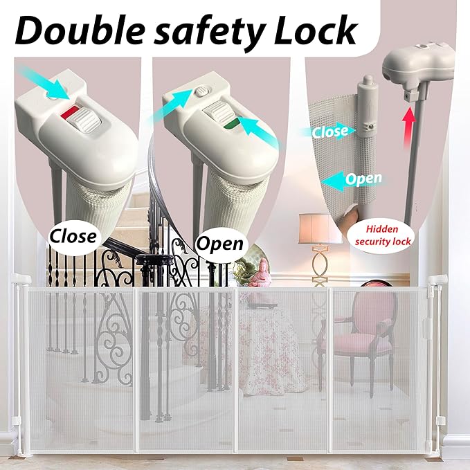 Retractable Baby Gates Dog Gate for Stairs, 100" Wide Retractable Gate Mesh Pet Gate, 41" Extra Tall Child Safety Gate with Fiberglass Rods for Stairways, Doorways, Hallways, Indoor/Outdoor