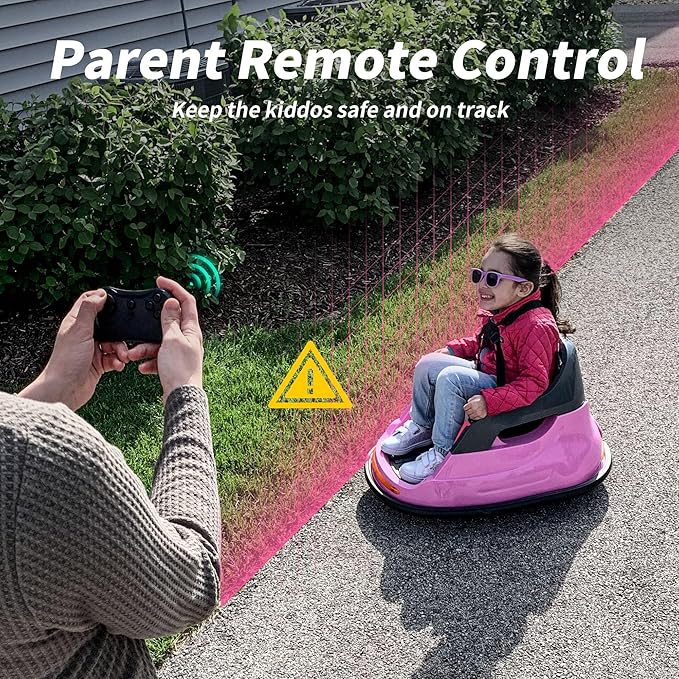 12V Kids Bumper Car, Electric Baby Bumper Car for Toddlers with Remote Control, 3 Speeds - Light Pink