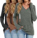 3 Pack Women's Maternity Nursing Tops, V Neck Breastfeeding Sweaters Long Sleeve Hidden Zipper Shirts