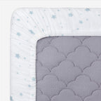 Newton Baby Mini Crib Fitted Sheets (2-Pack) | Organic Muslin Cotton, Breathable & Soft Baby Sheets, Washable Baby Mattress Sheets, Fits Any Mini Sized Crib 24" x 38", Moonstone Mist Stardust + White