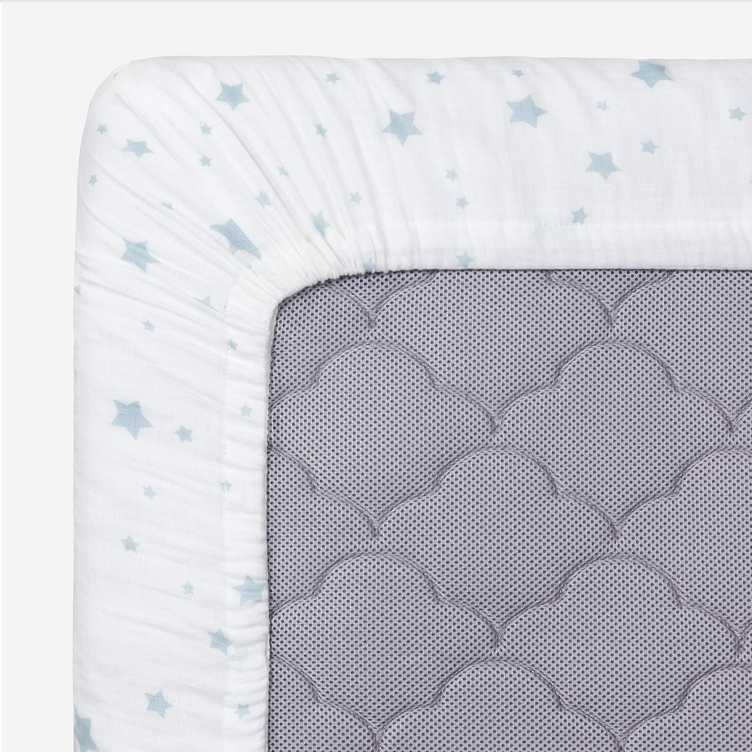 Newton Baby Mini Crib Fitted Sheets (2-Pack) | Organic Muslin Cotton, Breathable & Soft Baby Sheets, Washable Baby Mattress Sheets, Fits Any Mini Sized Crib 24" x 38", Moonstone Mist Stardust + White