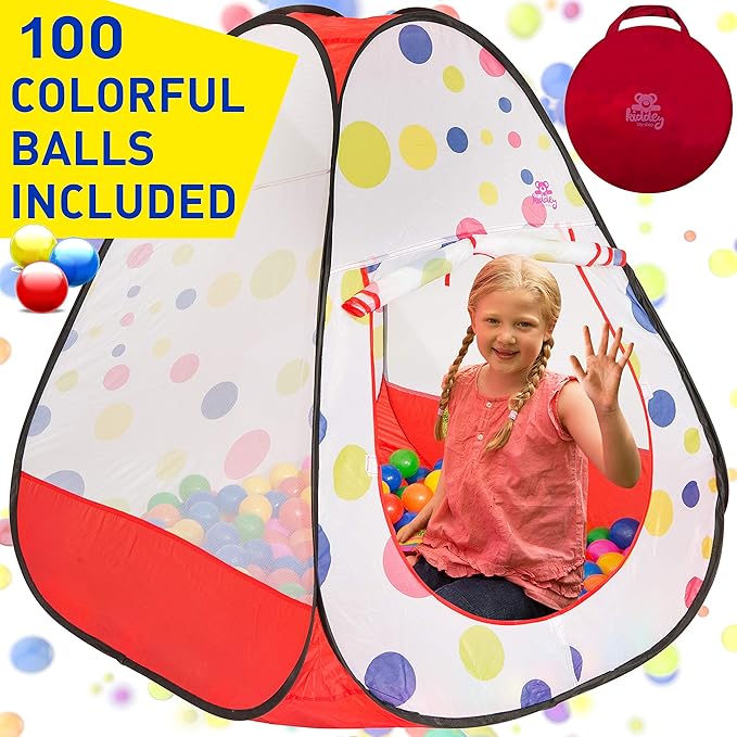 Kids Play Tent with 100 Balls – 39″x39″ Pop-Up Ball Pit Playhouse – Indoor/Outdoor Toy with Mesh Windows & Carry Bag