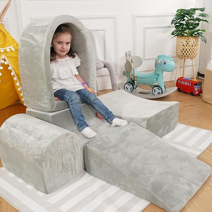 Foam Climbing Blocks for Toddlers 1-3 - Baby Climb and Crawl Activity Playset - Indoor Activity Play Structure for Toddlers - Foam Soft Play Set for Babies - Balls NOT Included - Gray