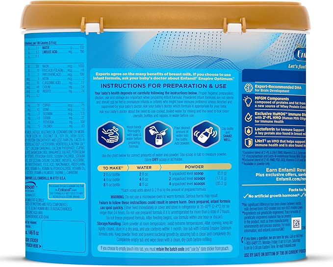 Enfamil Optimum Baby Formula, Our Closest Formula to Breast Milk, Immune-Supporting Lactoferrin also found in Breast Milk, Brain-Building DHA, 20.5 Oz, Pack of 4