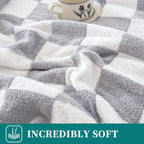 SeaRoomy Checkered Throw Blanket, Soft Cozy Fluffy Reversible Checkerboard Knitted Throw Blanket, Warm Plush Microfiber Plaid Lightweight Blanket for Couch Bed Travel(Grey, 51"×63")