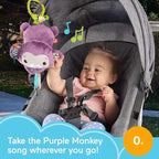 Fisher-Price Baby Stroller Toy Sing & Go Purple Monkey Musical Sensory Plush with Crinkle & Clackers for Newborns from Birth+