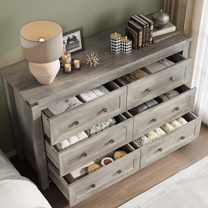 6-Drawer Dresser, Modern Wooden Storage Chest of Drawers, Dresser TV Stand, Wood Drawer Organizer with Metal Handles for Bedroom, Living Room, Hallway