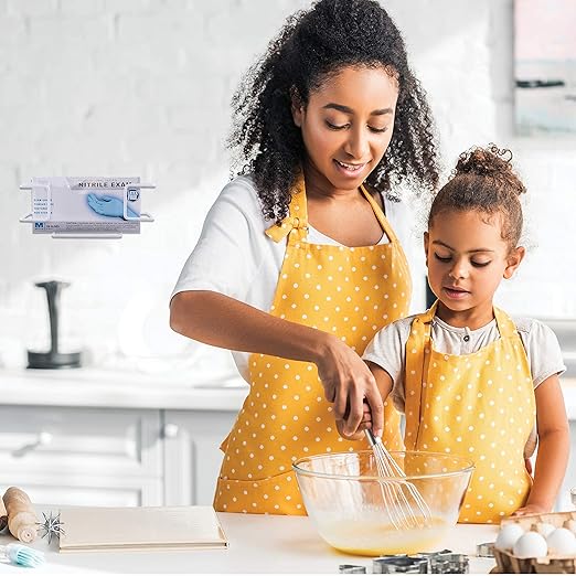 Disposable Glove and Facial Tissue Wire Rack, Dispenser, Wall Mount Design with Mounting Accessories Included, White Durable Metal Organizer Glove Holder for Home, Lab, Office and Food Service