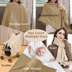 2-Pack Nursing Covers for Breastfeeding, 100% Organic Cotton Muslin Breastfeeding Cover, Multi-Use Nursing Scarf, Car Seat Canopy, Stroller Cover, Soft Breathable Baby Blanket Khaki Brown