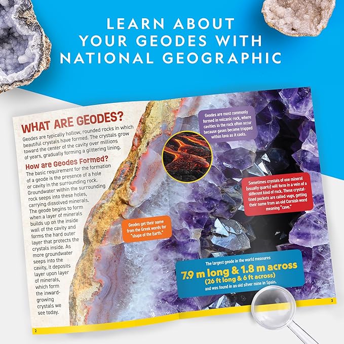 NATIONAL GEOGRAPHIC Break Open 5 Jumbo Geodes - Earth Science Kit with 5 Premium, Extra-Large Geodes with Crystals, Goggles & Display Stands, Science Gifts, Fun Stuff for Kids (Amazon Exclusive)
