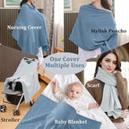 2-Pack Nursing Covers for Breastfeeding, 100% Organic Cotton Muslin Breastfeeding Cover, Multi-Use Nursing Scarf, Car Seat Canopy, Stroller Cover, Soft Breathable Baby Blanket Grey