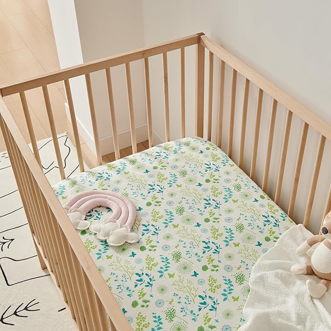 Margaux & May Organic Muslin Cotton Baby Crib Sheet, Meadow Print, Fitted, Breathable, Toddler Bedding, 52 x 28, Deep Pocket, Organic Crib Sheets for Cozy Sleep