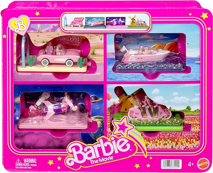 Barbie Mini BarbieLand The Movie Vehicle Collection, Includes 8 1.5-inch Dolls & 4 Vehicles Inspired by The Film (Amazon Exclusive)