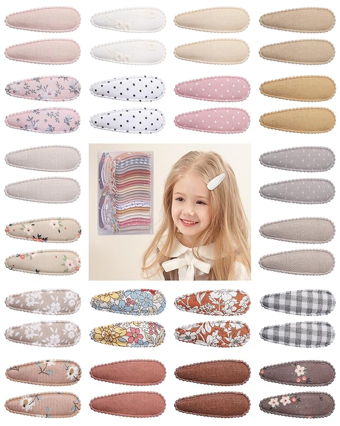 doboi 40 Pcs Floral Print 2.2 Inches Hair Clips and Bows for Baby Girls - Non-Slip Snap Barrettes and Hair Accessories
