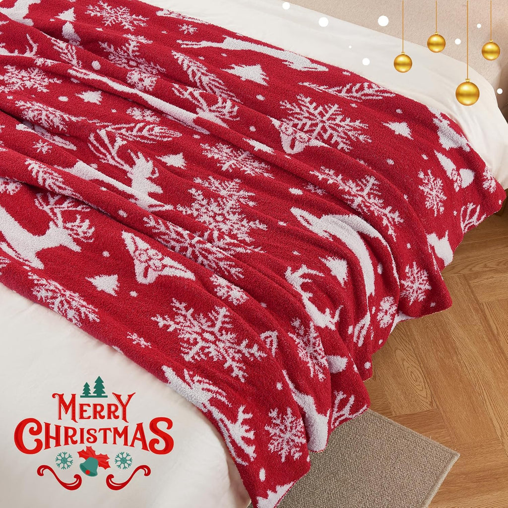 SeaRoomy Christmas Blanket, Ultra Soft Cozy Fuzzy Warm Reversible Knit Throw Blanket for Couch, Microfiber Lightweight Knitted Blanket Holiday Theme Home Christmas Decor (Reindeer, 51"×63")