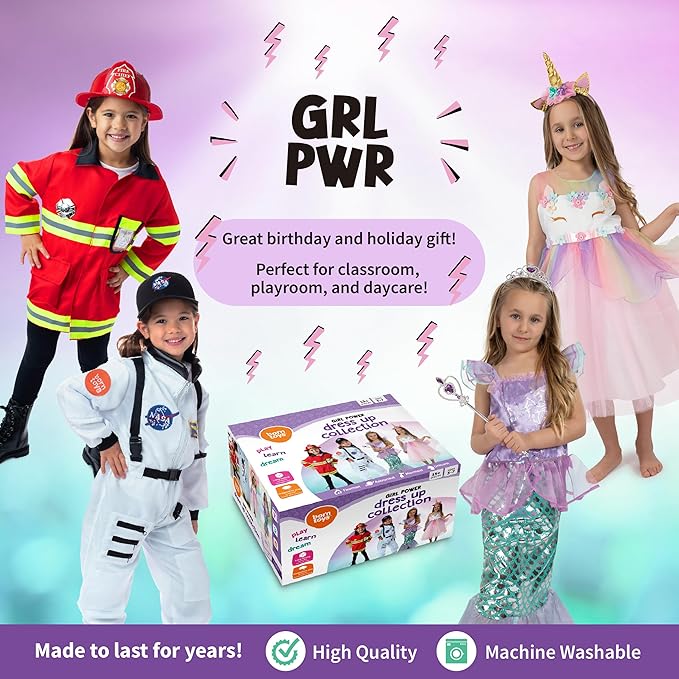 Born Toys Dress Up Clothes for Little Girls 4-6, Washable Toddler Costumes for Kids Pretend Play 3T-4T