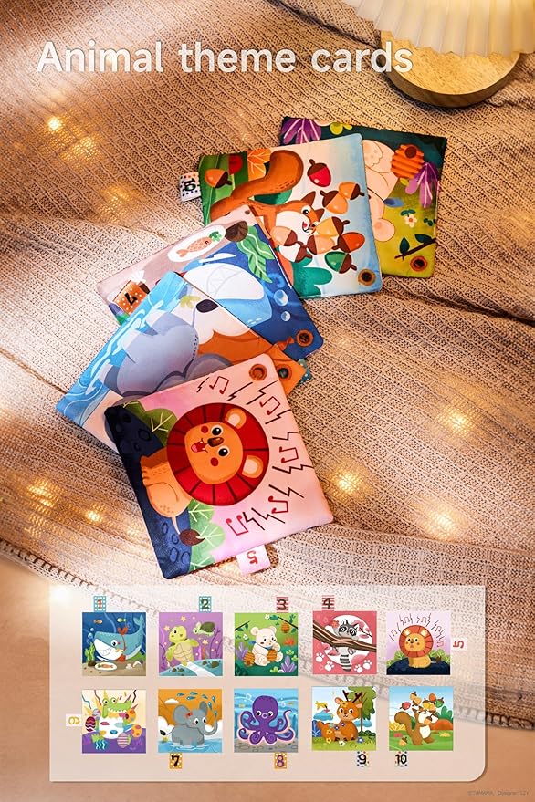 TUMAMA Car Seat Toys 3 6 9 12 Months, Plush Animal Rattle Mirror Soft Crinkle Book Baby Enlightenment Toy Set, Newborn Crib Stroller Play Gym Hanging Toys