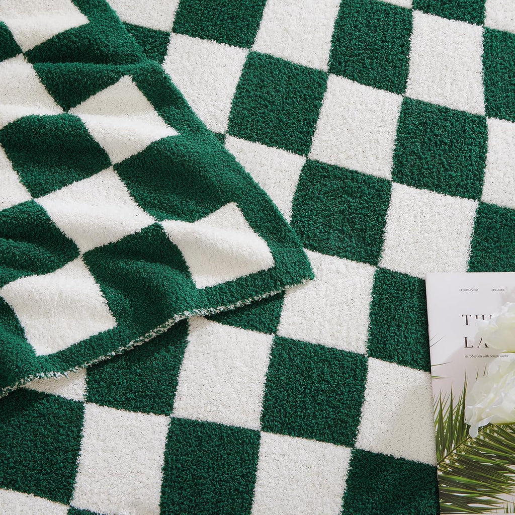WRENSONGE Checkered Throw Blanket, Avocado Green Soft Cozy Fluffy Warm Hand Made Throw Blankets for Couch, Sofa, Chair, Bed, Camping, Picnic, Travel Lightweight Bed Blanket - 60"*80"