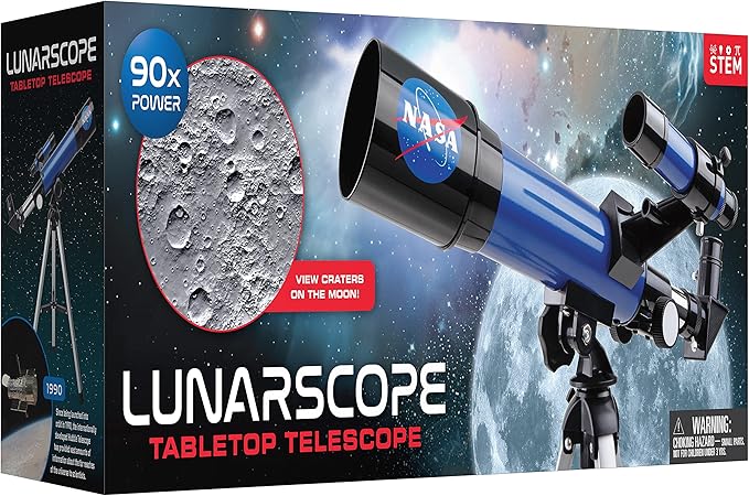 NASA Lunar Telescope for Kids – 90x Magnification, Includes Two Eyepieces, Tabletop Tripod, and Finder Scope- Kids Telescope for Astronomy Beginners, Space Toys, NASA Gifts (Amazon Exclusive)