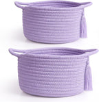 Empty Gift Basket - SweetMemo Mini Woven Rope Organizer Baskets for Baby Shower, Vanity, Makeup Brushes, Bathroom, Shelves, Desk - Small Decorative Storage Bins - Set of 2, Pre-Shaped, Lilac Purple