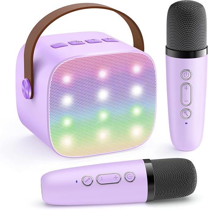 YLL Mini Karaoke Machine with 2 Wireless Microphones, TOP Kids Gifts for Girls Ages 3, 4, 5, 6, 7, 8, 9,10,11,12 +Year Old, 4-12 Years Old Birthday Toy Gift for Girls Boys Party (Purple)