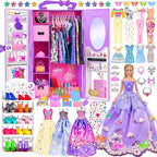91pcs 11.5 Inch Girl Doll with Clothes, Accessories and Closet - Princess Gowns, Fashion Dresses, Outfits, Swimsuits, Shoes, Hangers - Dress Up Toys for Girls, Kids, Toddlers (Doll Included)