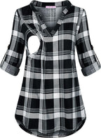 Joymom Maternity Rolled Long Sleeve Nursing Tops Tunic Blouses Breastfeeding