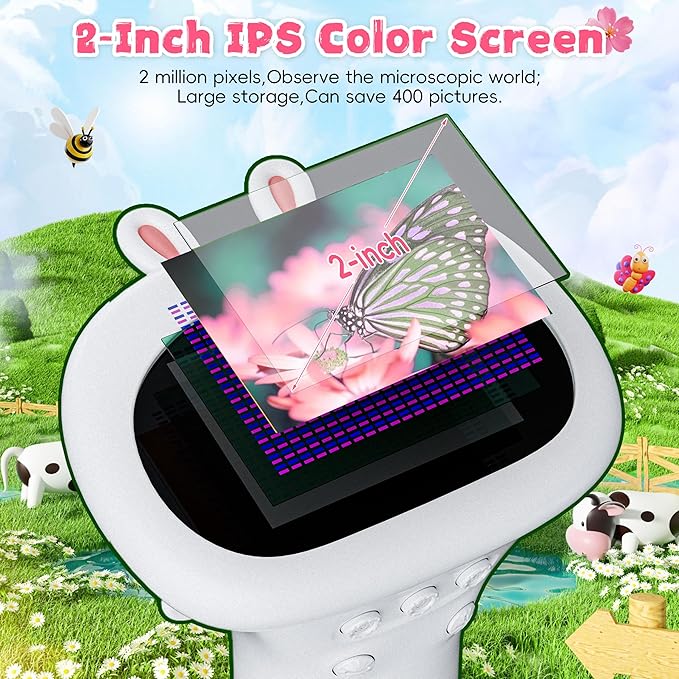 Kids Microscope, Ahalfcit 2 Inch Screen 1000X Zoom Portable Camera Microscope - Science Educational Toys Gift for 3-12 Years Old Boys Girls -White