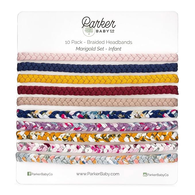 Parker Baby Co. Braided Headbands, Assorted (Pack of 10) Hair Accessories for Girls - Marigold Set
