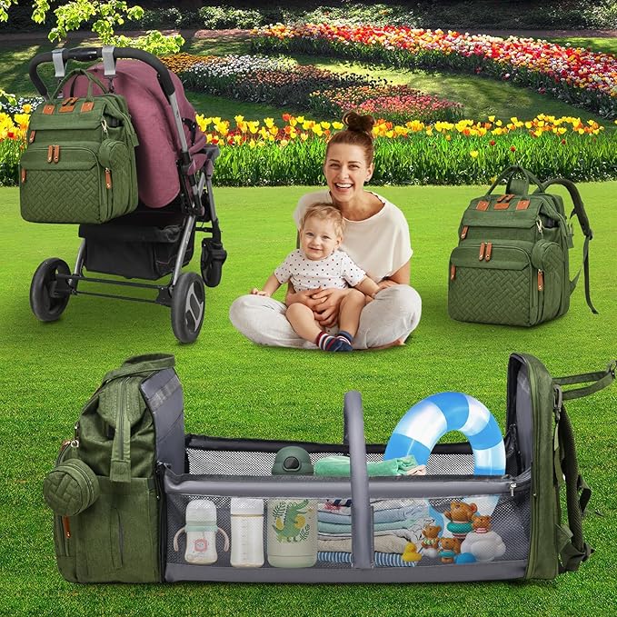 Baby Diaper Bag Backpack Multifunctional Waterproof Diaper Bag with Changing Station Travel Backpack with Changing Pad(Army Green)