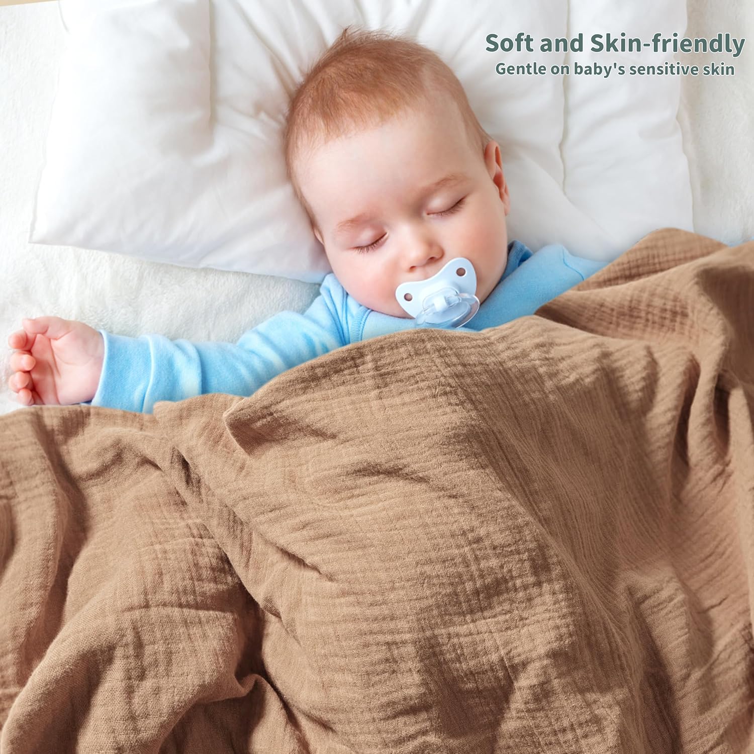 Muslin Swaddle Blankets for Newborn, 2 Pack Breathable Soft Receiving Blanket, Large 41 x 41 inches Swaddle Wrap Burping Clothes, Essentials Infant Shower Items. (Beige & Coffee)