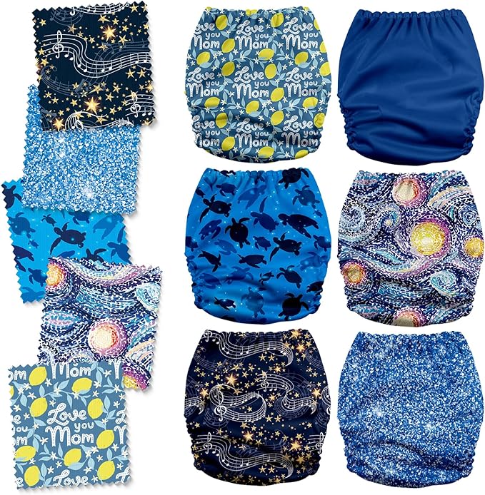 Mama Koala 3.0 Cloth Diapers for Babies, 6 Pack One Size Washable and Reusable Pocket Diapers for Newborns and Toddlers (Dreamy Sky)