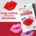 BioSwiss Bandages, Lips Shaped Self Adhesive Bandage, Latex Free Sterile Wound Care, Fun First Aid Kit Supplies for Kids, 24 Count