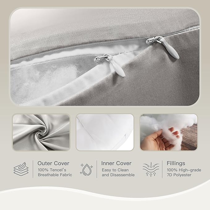 Pregnancy Pillow for Sleeping, Washable 100% Tencel Lyocell Cover, Adjustable H-Shaped Full Body Pillow for Side Sleepers, Silky Breathable, Cooling Maternity Pillow, Pregnancy Must Haves, Light Grey